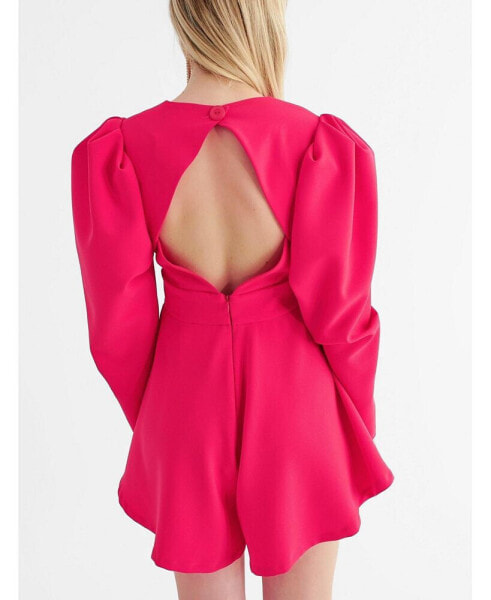 Women's Long sleeve, open back mini lenght romper with V neck for date nights