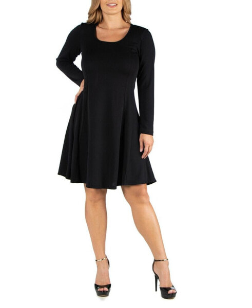 Plus Size Long Sleeve Flared Dress