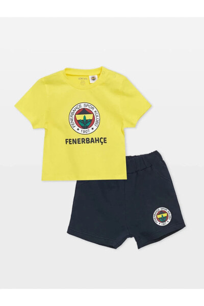 LCW baby Bisiklet Yaka lrd Fenerbahçe lrd Baskılı Erkek Bebek Tişört ve Şort 2'li Takım