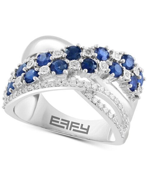 EFFY® Sapphire (1-3/8 ct. t.w.) & Diamond (1/5 ct. t.w.) Multirow Crossover Ring in Sterling Silver