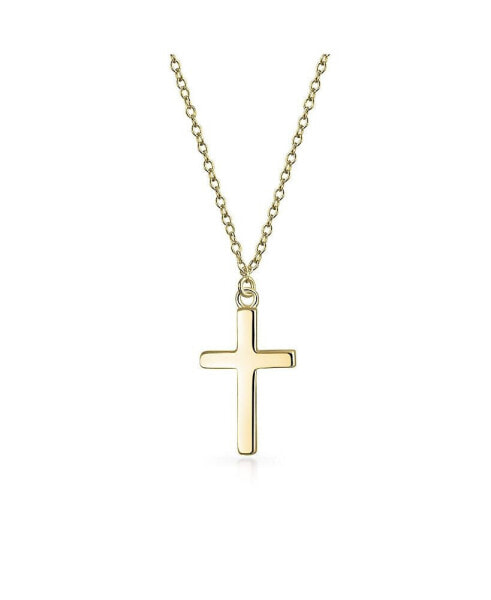 Delicate Small Latin Cross Pendant Necklace For Women Flat Rose Gold Plated Sterling Silver 16 In Chain .40 Inch