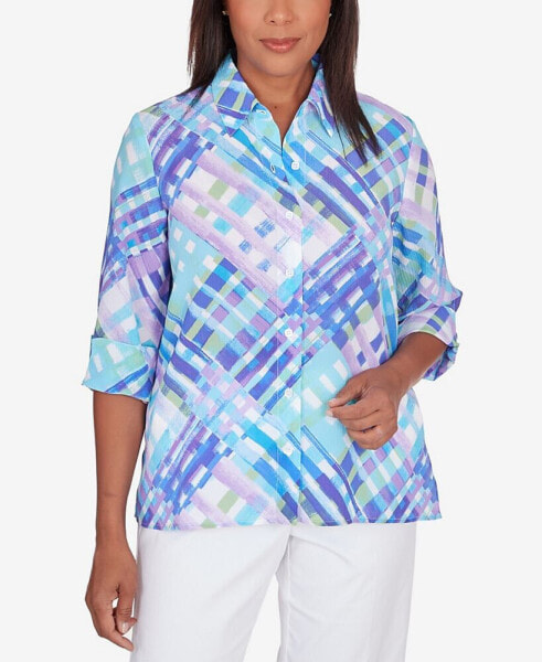 Petite Classic Brights Lattice Plaid Button Down Top