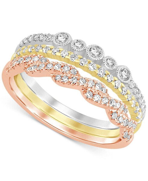 Diamond 3-Pc. Set Stacking Bands (1/2 ct. t.w.) in 14k Tricolor Gold