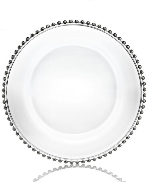 Jay Import Glass Silver Beaded Charger Plate