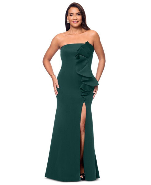 Women's Strapless Ruffled Evening Gown