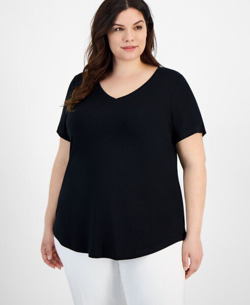 Футболка JM Collection plus Size V-Neck Short-Sleeve Top