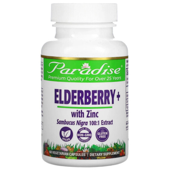 Травяной препарат Elderberry+ с цинком, 60 вегетарианских капсул Paradise Herbs