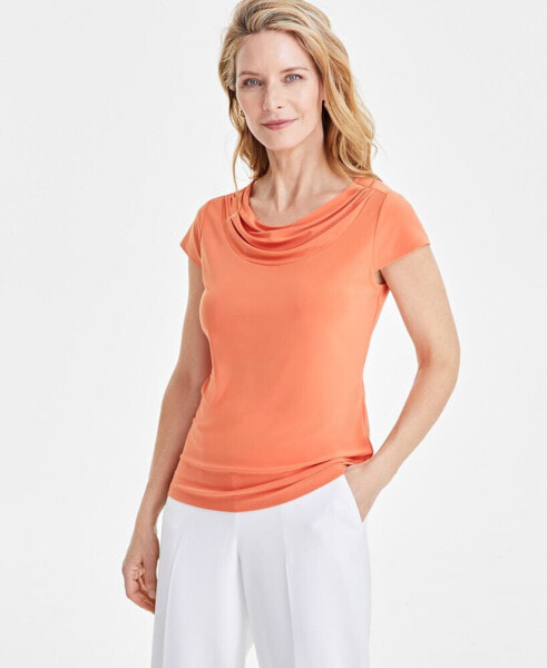 Women's Cowlneck Cap-Sleeve Pull-On Blouse