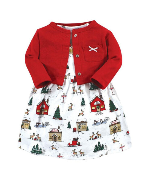 Toddler Girls Cotton Dress and Cardigan 2pc Set, North Pole