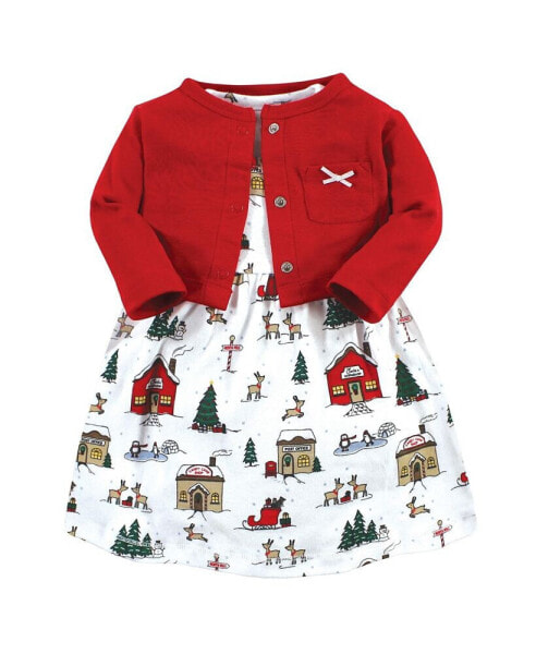 Baby Girls Cotton Dress and Cardigan Set, North Pole