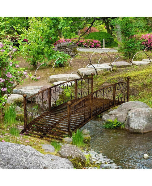 Arched Steel Garden Bridge with Handrails for Safety
