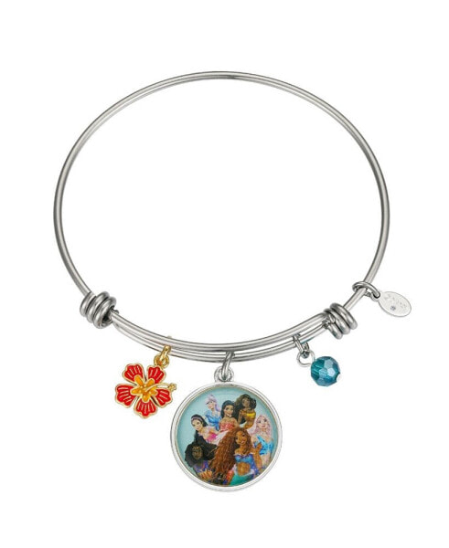 Unwritten Coral and Orange Enamel Fower, Blue Crystal Bead and Multi Color Little Mermaid Bangle Bracelet