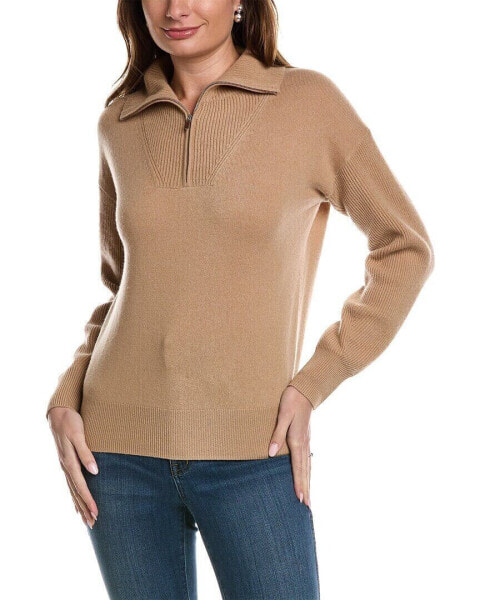 Женский свитер Amicale Cashmere Quarter Zip Cashmere Pullover коричневый XS