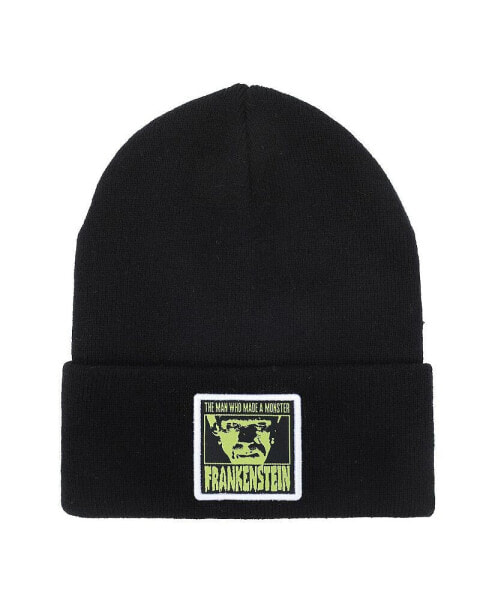 Men's Frankenstein Woven Label Patch Cuff Black Beanie