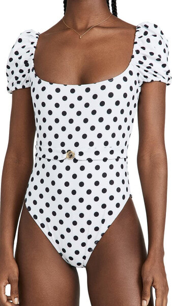 CAROLINE CONSTAS 285511 Women's One Piece Swimsuit, White Polka Dot, Size MD