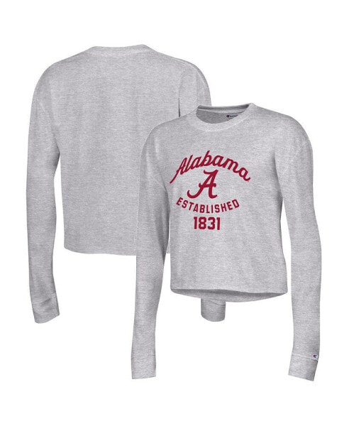 Women's Gray Alabama Crimson Tide Boyfriend Cropped Long Sleeve T-shirt