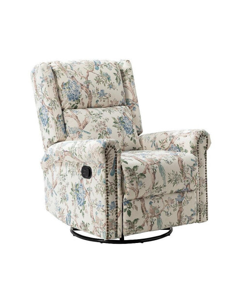 Ahlen Floral Wooden Upholstery Recliner with Swivel Base