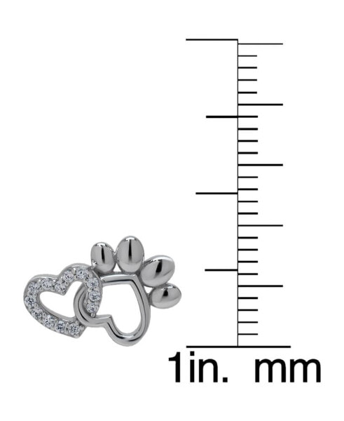 Cubic Zirconia Heart and Silver-Plated Paw Stud Earrings