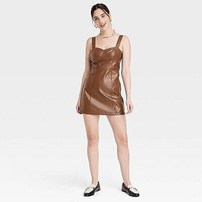 Women's Faux Leather Bodycon Dress - A New Day Dark Brown XS
