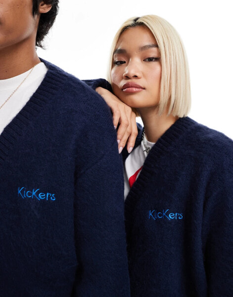 Kickers unisex cardigan in faux mohair with embroidered logo