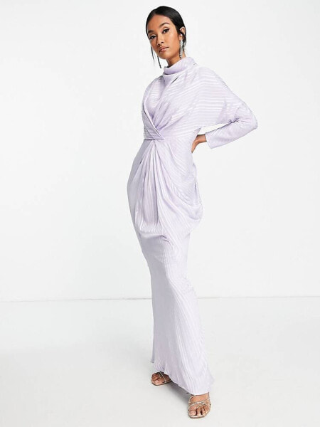 ASOS DESIGN drape neck maxi dress with satin stripe in lilac