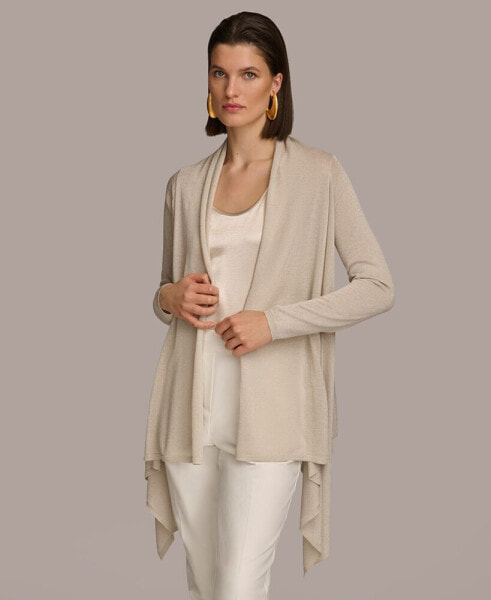 Women's Drape-Front Metallic Cardigan