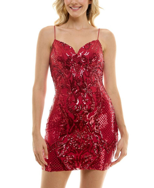 Juniors' Sequined Bodycon Mini Dress