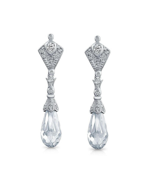 Briolette Faceted Teardrop Cubic Zirconia CZ Chandelier Earrings For Women Prom Sterling Silver