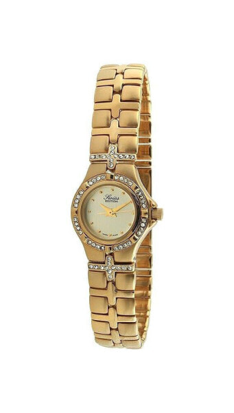 Women's Luxury 23K Gold Plated Crystal Bezel and Bracelet Dress Watch