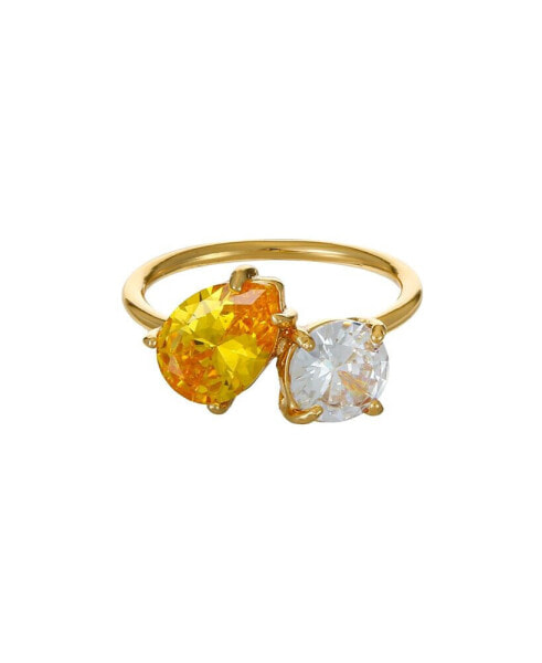 18K Gold Plated Brass Yellow and Clear Cubic Zirconia Ring