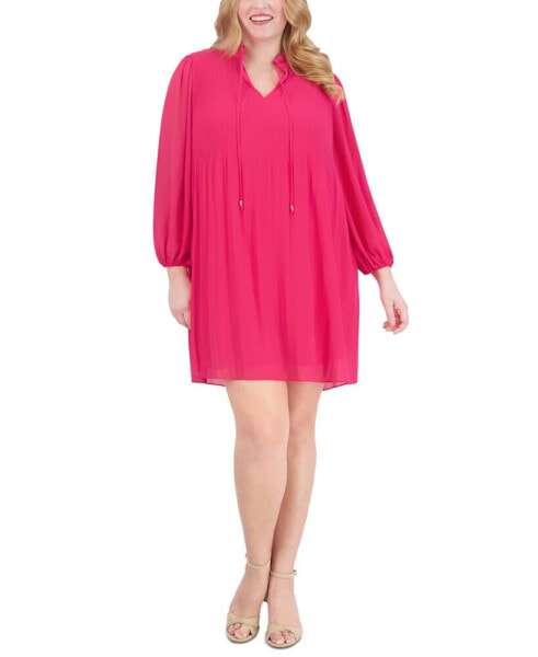 Plus Size Pleat-Front Split-Neck Dress