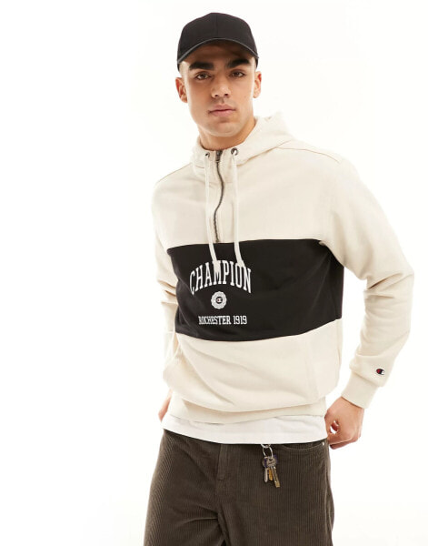 Champion hooded half zip top in beige