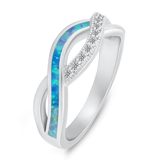 Elegant silver ring with zircons and synthetic opal RI126WLB