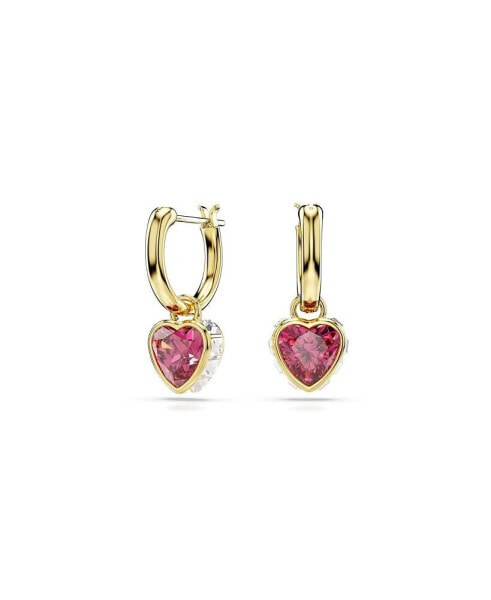 Chroma Drop Earrings, Heart, Red, Gold-Tone Plated