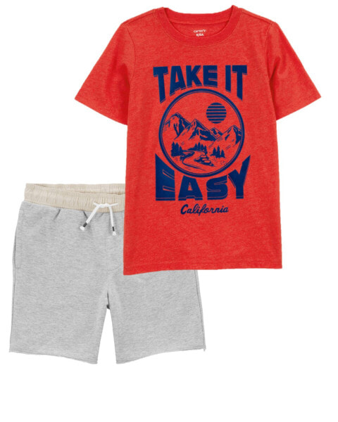 Kid 2-Piece Take It Easy Graphic Tee & Pull-On Knit Shorts Set 5