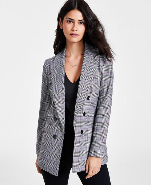 Women's Plaid-Print Open-Front Long-Sleeve Blazer, Created for Macy's