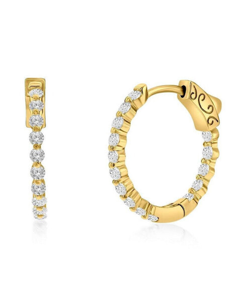 Sterling Silver or Gold Plated Over Sterling Silver 20mm Inside-Outside Round CZ Hoop Earrings