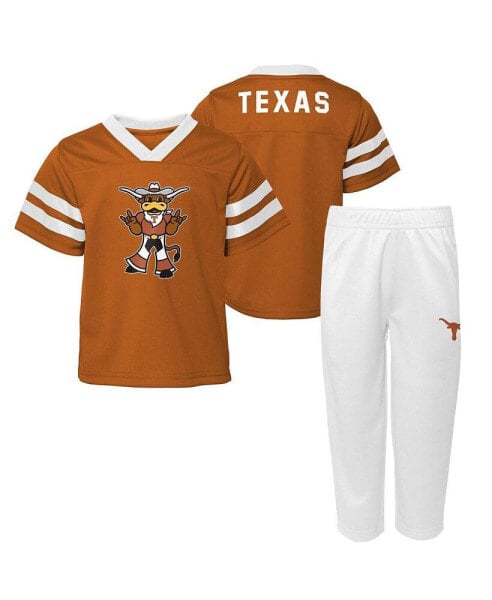 Toddler Boys and Girls Burnt Orange Texas Longhorns Two-Piece Red Zone Jersey and Pants Set