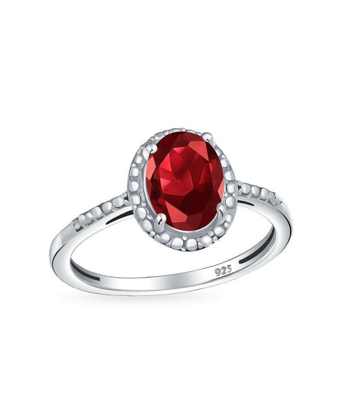 2CTW Oval Red Genuine Garnet Solitaire Cocktail Engagement Ring For Women .925 Sterling Silver January Birthstone