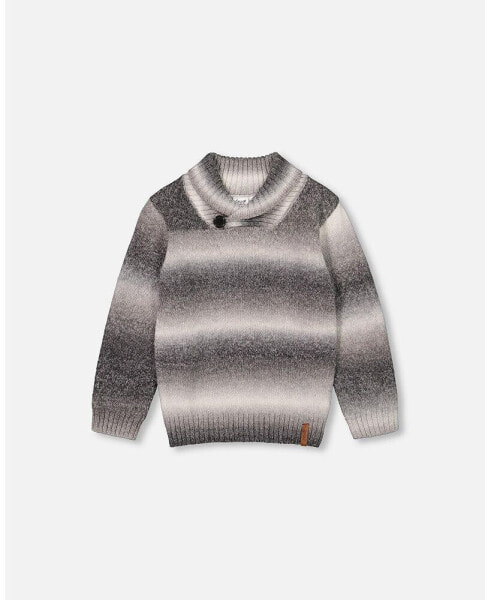 Boy Grey Gradient Knitted Sweater With Collar - Toddler|Child