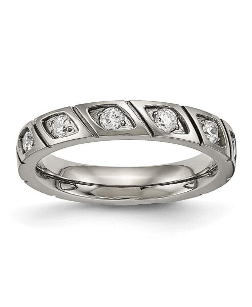 Titanium Polished with CZ Grooved Wedding Band Ring