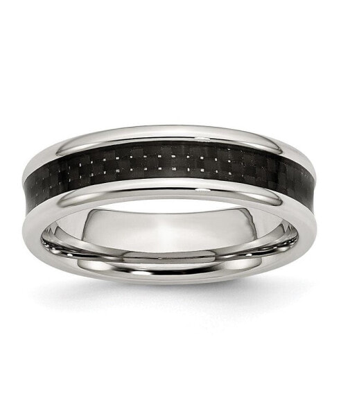 Stainless Steel Polished Black Carbon Fiber Inlay 6mm Band Ring