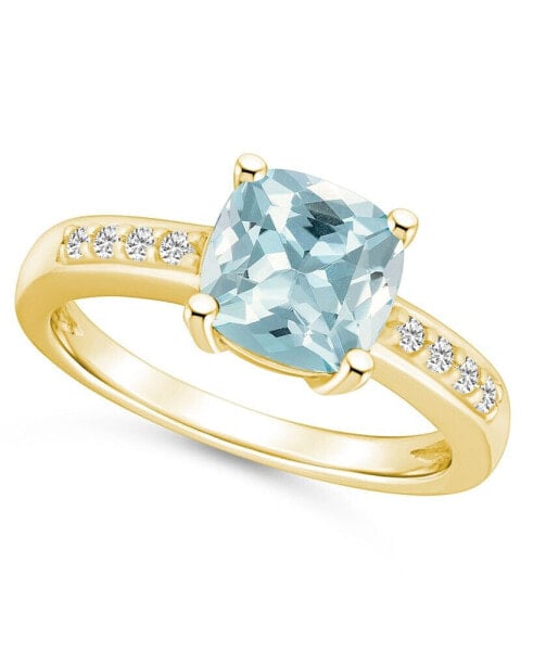 Aquamarine and Diamond Ring (2 ct.t.w and 1/8 ct.t.w) 14K Yellow Gold