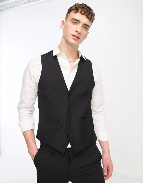 French Connection suit waistcoat in black