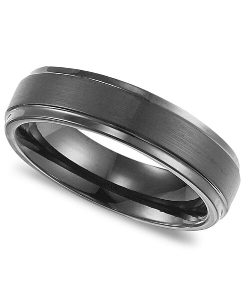 Men's Black Tungsten Carbide Ring, Comfort Fit Wedding Band (6mm)