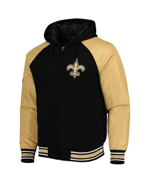 Men's Black New Orleans Saints Defender Raglan Full-Zip Hoodie Varsity Jacket