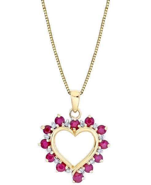 Ruby (1 ct. t.w.) & Diamond (1/10 ct. t.w.) Heart 18" Pendant Necklace in 14k Gold