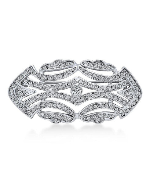 Large Pave Wedding Bridal Crystal Fashion Gatsby Art Deco Style Scarf Brooch Pin For Women