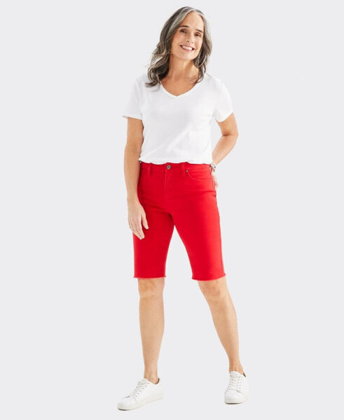 Women's Mid-Rise Raw-Edge Bermuda Jean Shorts, Created for Macy's