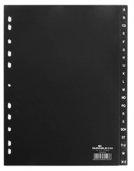 Durable 6168 - Alphabetic tab index - Polypropylene (PP) - Black - Portrait - A4 - 230 mm